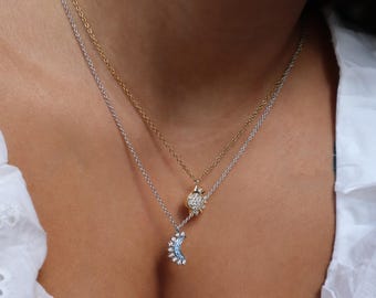 Matching Sun and Moon Necklaces – 18K Gold, Silver Plated Cubic Zirconia Celestial Jewelry