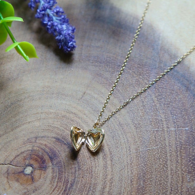 Small Heart Locket Necklace Gold Charm Necklace Gold Heart Locket Jewelry Gift for Her Valentine's Day Gift Minimalist Jewelry Gold Jewelry image 8