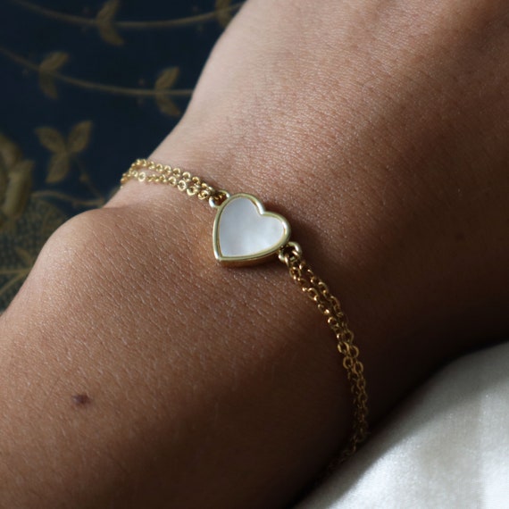 Gold Pearl Heart Double Chain Bracelet – Mermaidcore Summer Jewelry