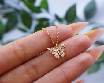16K Gold Butterfly Necklace – Dainty CZ Charm Jewelry