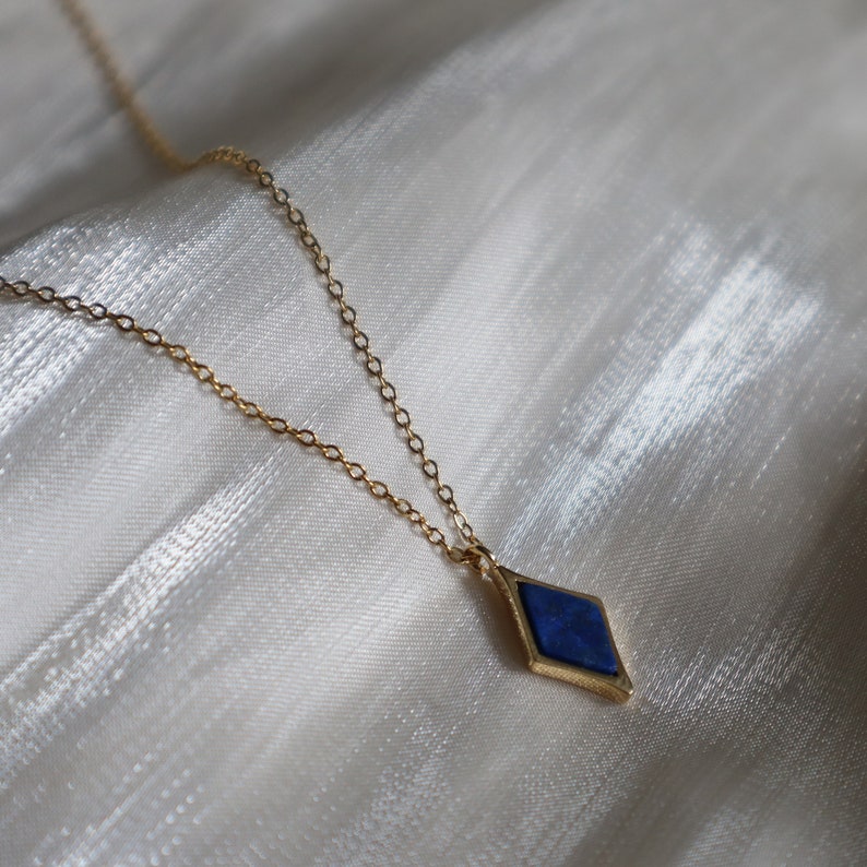 Lapis Lazuli Pendant Necklace, Diamond Shape Necklace, Natural Stone Jewelry, Gift for Her, Crystal Necklace, Lapis Lazuli Accessories image 3