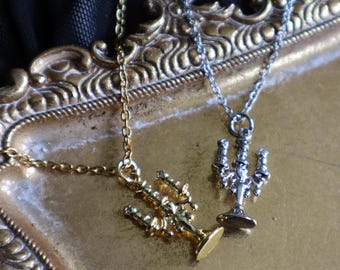 Mini Candelabra Necklace, 24K Gold Plated, Gothic Candle Jewelry