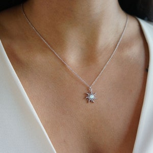 Opal Sun Ray Necklace Gold Charm Necklace Silver Jewelry Spiritual Jewelry Celestial Jewelry Gift for Her Elegant Jewelry Minimalist Jewelry