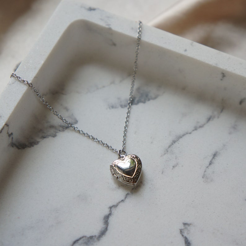 Small Heart Locket Necklace Gold Charm Necklace Gold Heart Etsy