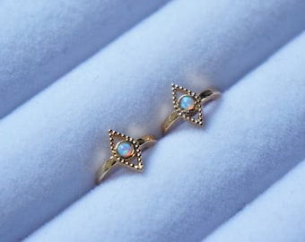 Tiny Evil Eye Huggies, Opal Huggie Earrings, Small Hoop Earrings, Gold Earrings, Dainty Earrings, Gift for Her, Christmas Gift, Minimalist