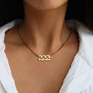 18k Gold Angel Number Necklace, Spiritual Necklace, 111 222 333 444 777 888, Gift for Her and Him, Christmas Gift, Personalized Jewelry