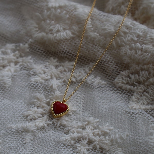 Red Heart Necklace Etsy