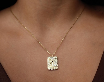 Gold Cleopatra Medallion Necklace, Egyptian Jewelry, Cubic Zirconia Charm