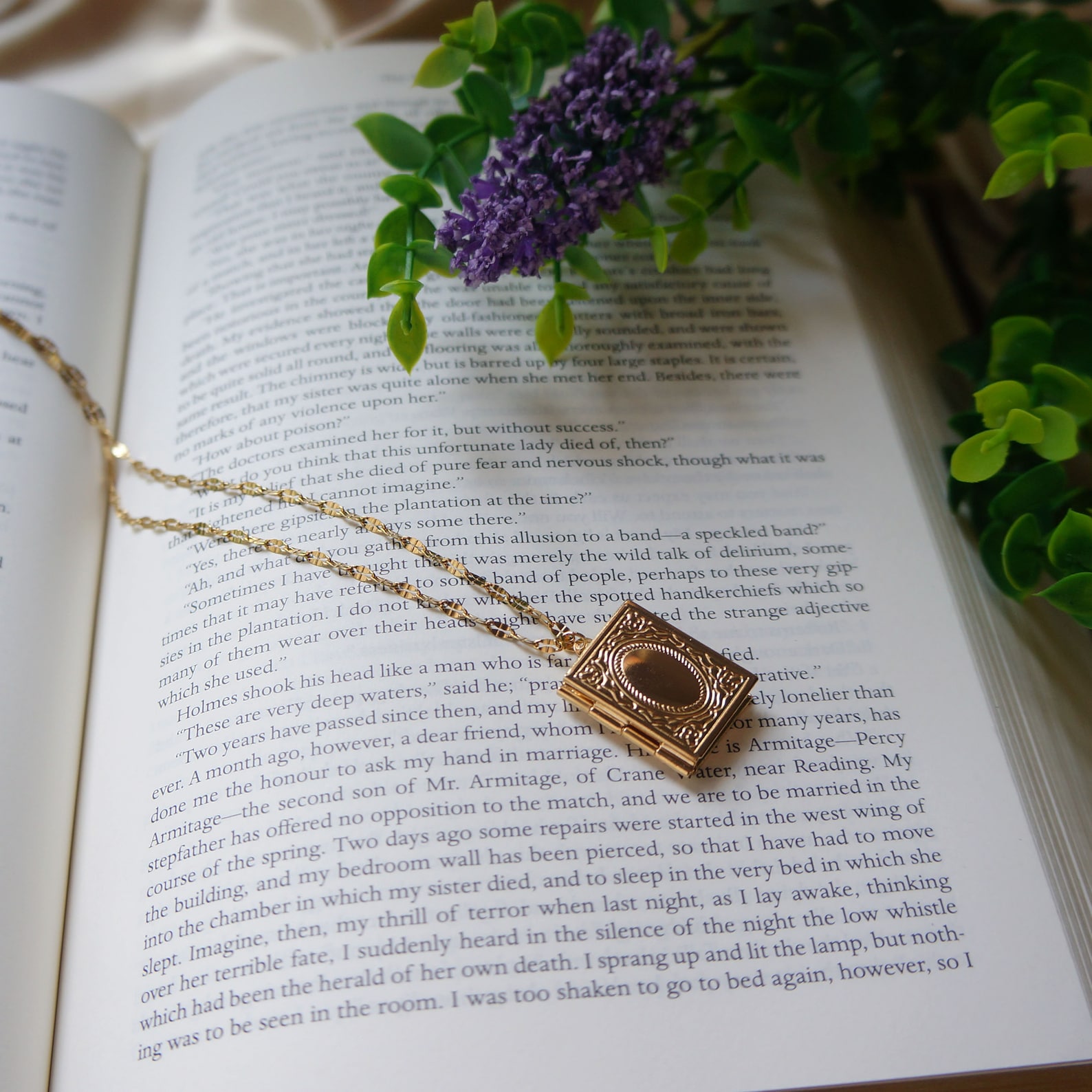 Gold Locket Necklace Book Locket Necklace Gold Charm Necklace Etsy