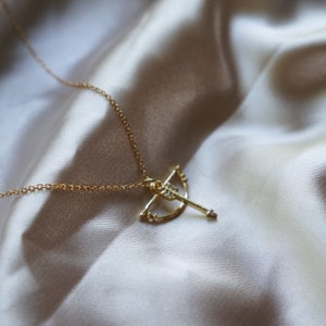 Artemis Necklace Bow and Arrow Necklace Gold Charm Necklace Huntress Necklace Gift for Her Minimalist Jewelry Mythology Inspired Minimalist image 1