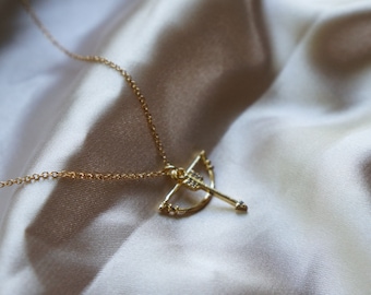 Artemis Necklace Bow and Arrow Necklace Gold Charm Necklace Huntress Necklace Gift for Her Minimalist Jewelry Mythology Inspired Minimalist