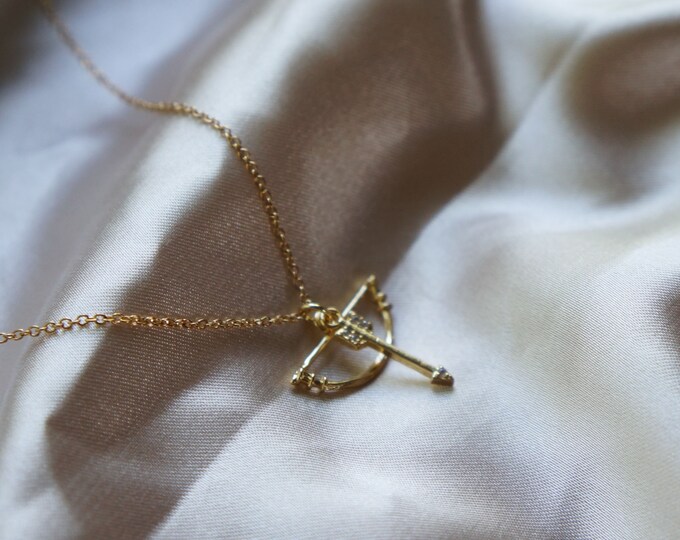 Wooden Archery Bow And Arrow Necklace – Artemis Pendant, Adjustable Cord