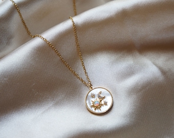 Celestial Sun Moon Necklace – Opal Pearl Mother of Pearl Charm