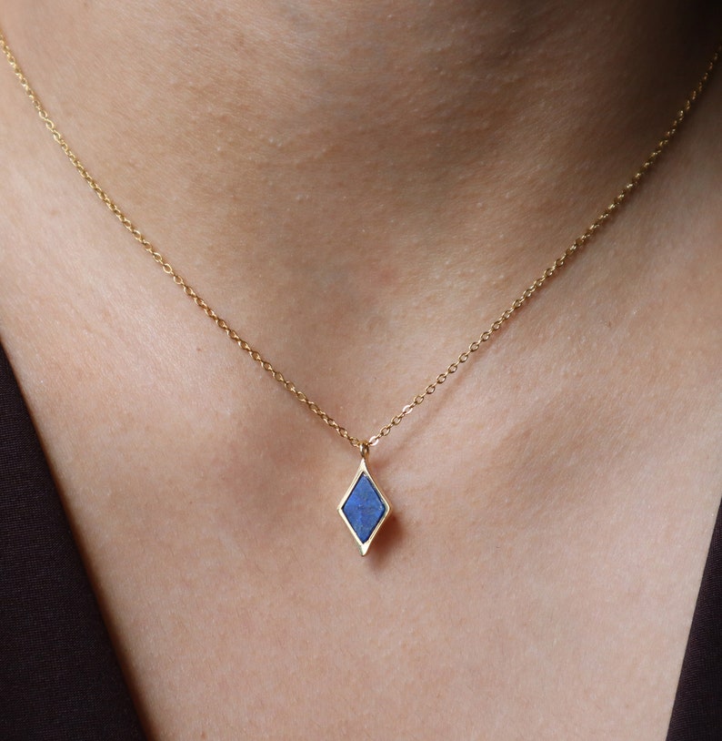 Lapis Lazuli Pendant Necklace, Diamond Shape Necklace, Natural Stone Jewelry, Gift for Her, Crystal Necklace, Lapis Lazuli Accessories image 1