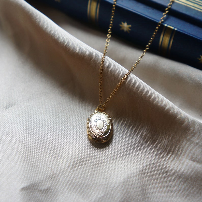 Tiny Oval Locket Necklace Vintage Inspired Necklace Locket Jewelry Victorian Locket Dainty Necklace Gold Locket Necklace Gift for Her image 7