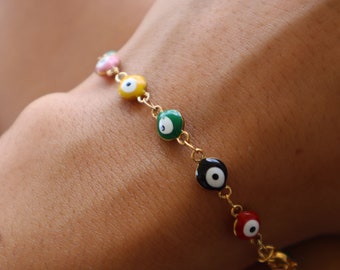 Evil Eye Bracelet, Adjustable Stainless Steel Bracelet,  Evil Eye Jewelry, Spiritual Gifts for Her, Dainty Chain Bracelet, Minimalist Jewels