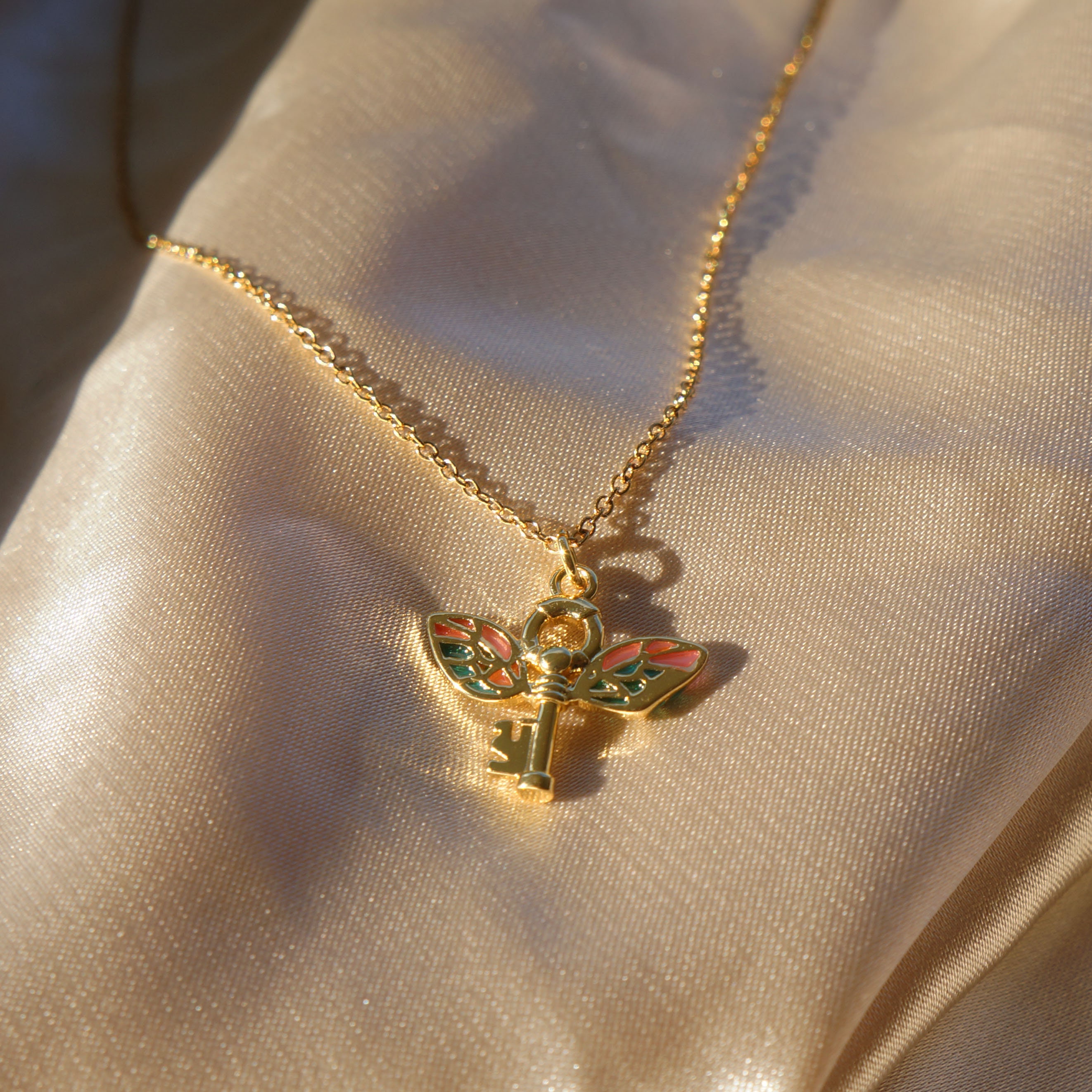 Fairy Key Necklace – 18K Gold/silver Butterfly Charm Pendant - Etsy