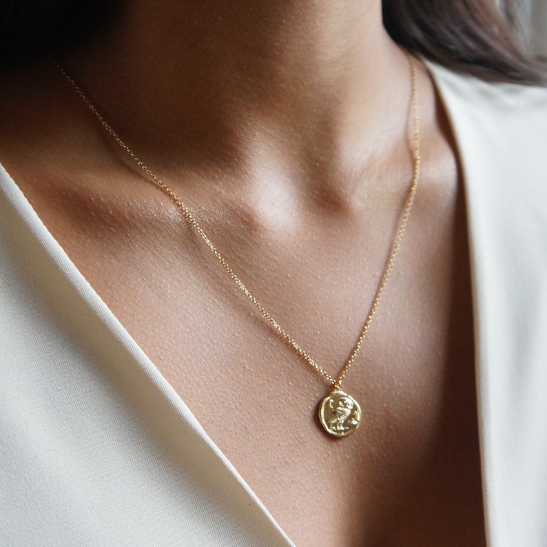 Athena Necklace Gold Coin Necklace Owl Charm Necklace Wax Seal Necklace Gold Charm Necklace Minimalist Jewelry Gold Jewelry Gift for Her image 4