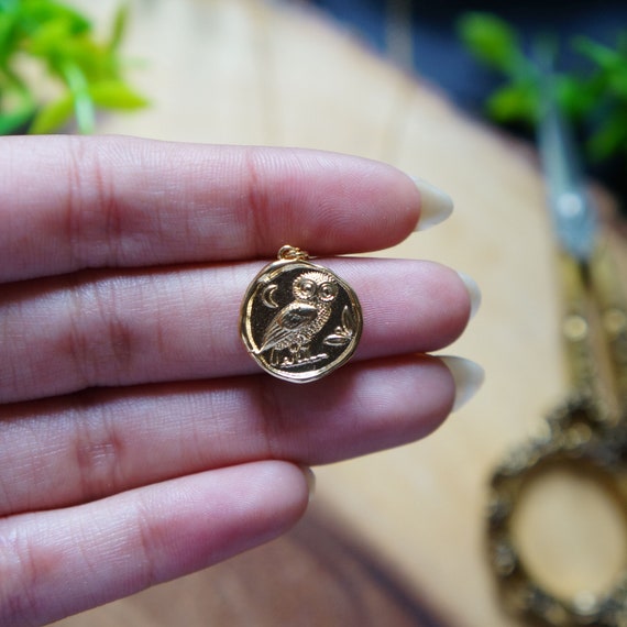 Athena Necklace Gold Coin Necklace Owl Charm Necklace Wax Seal