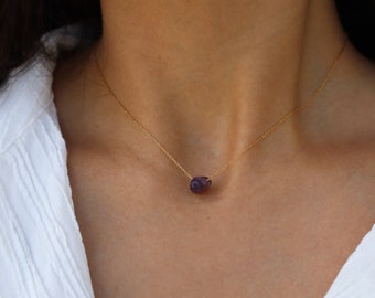 Dainty Amethyst Necklace Tumbled Stone Jewelry Natural Crystal Necklace Healing Gemstones Spiritual Jewelry Amethyst Jewelry for Her
