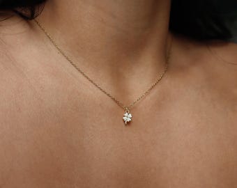 18K Gold Plated Clover Necklace, Cubic Zirconia Charm, Dainty Pendant Jewelry