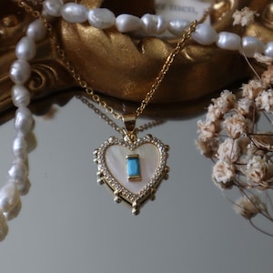 Princess Heart Necklace, Pearl Heart Necklace, Cubic Zirconia Charm Necklace, Elegant Necklace for Her, Christmas Gift, Heart Jewelry