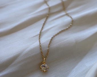 Gold Plated Cubic Zirconia Necklace: Minimalist Round Charm