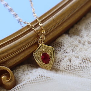 Royal Shield Necklace, Sparkly Necklace, Ruby Necklace, Cubic Zirconia Jewelry, Gift for Her, Fantasy Inspired Necklace, Bookish Gifts