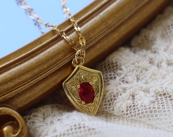 Royal Shield Necklace, Sparkly Necklace, Ruby Necklace, Cubic Zirconia Jewelry, Gift for Her, Fantasy Inspired Necklace, Bookish Gifts