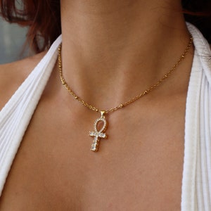 Ankh Necklace, Egyptian Jewelry, Spiritual Jewelry for Her, Meaningful Jewelry, Cubic Zirconia Necklace, Gift for Her, Egyptian Necklace