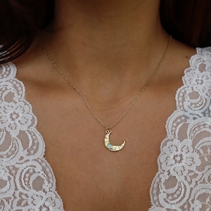 Opal Crescent Moon Necklace, Celestial Jewelry, Opal Necklace, Gift for Her, Sparkly Necklace, Crescent Moon Jewelry, Spiritual Jewelry
