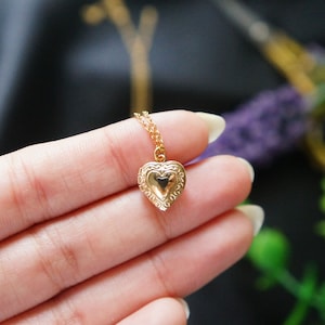 Small Heart Locket Necklace Gold Charm Necklace Gold Heart Locket Jewelry Gift for Her Valentine's Day Gift Minimalist Jewelry Gold Jewelry image 2