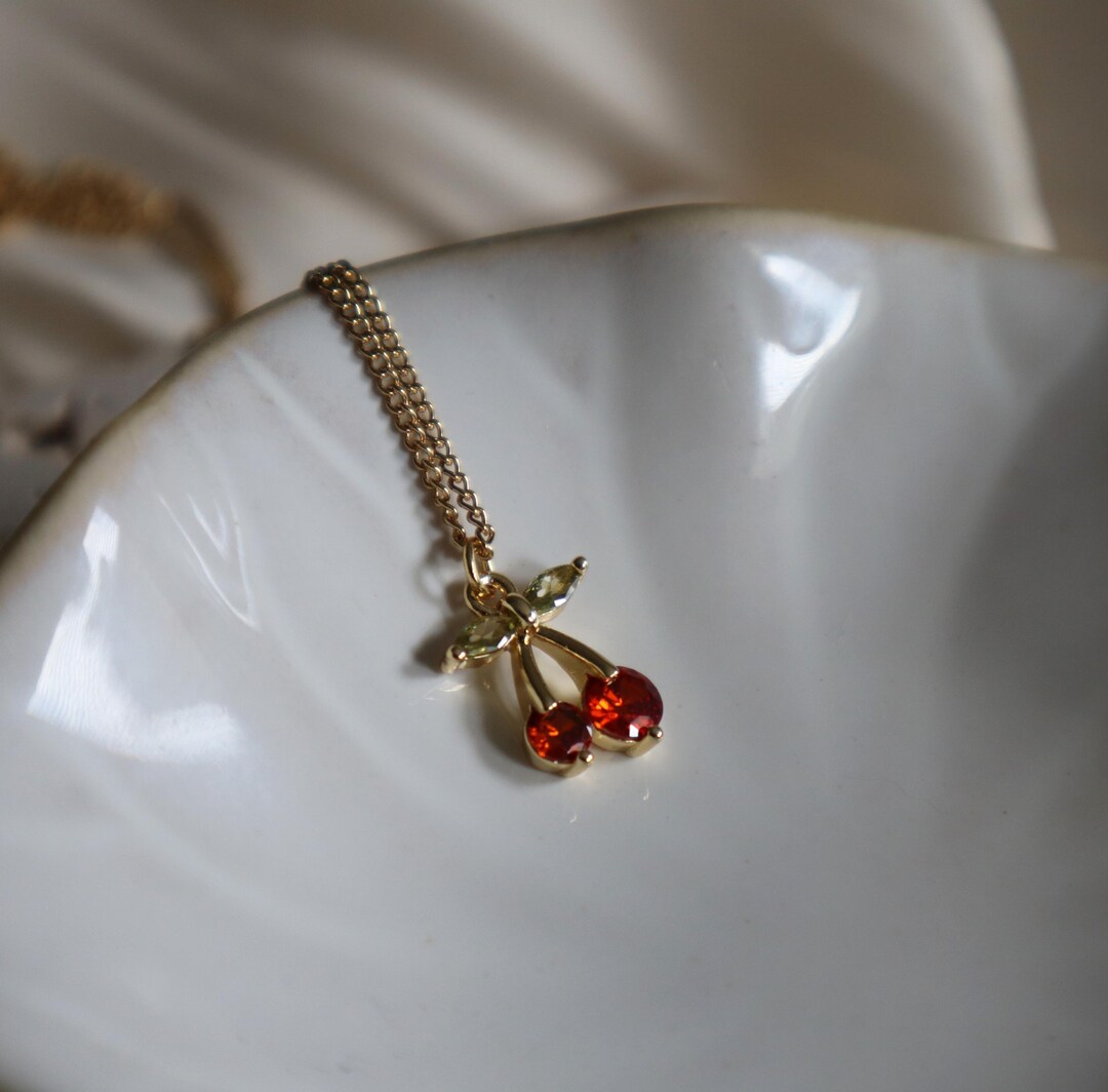 Cherry Necklace, Aesthetic Fruit Jewelry, Cherry Accessories, Gift for