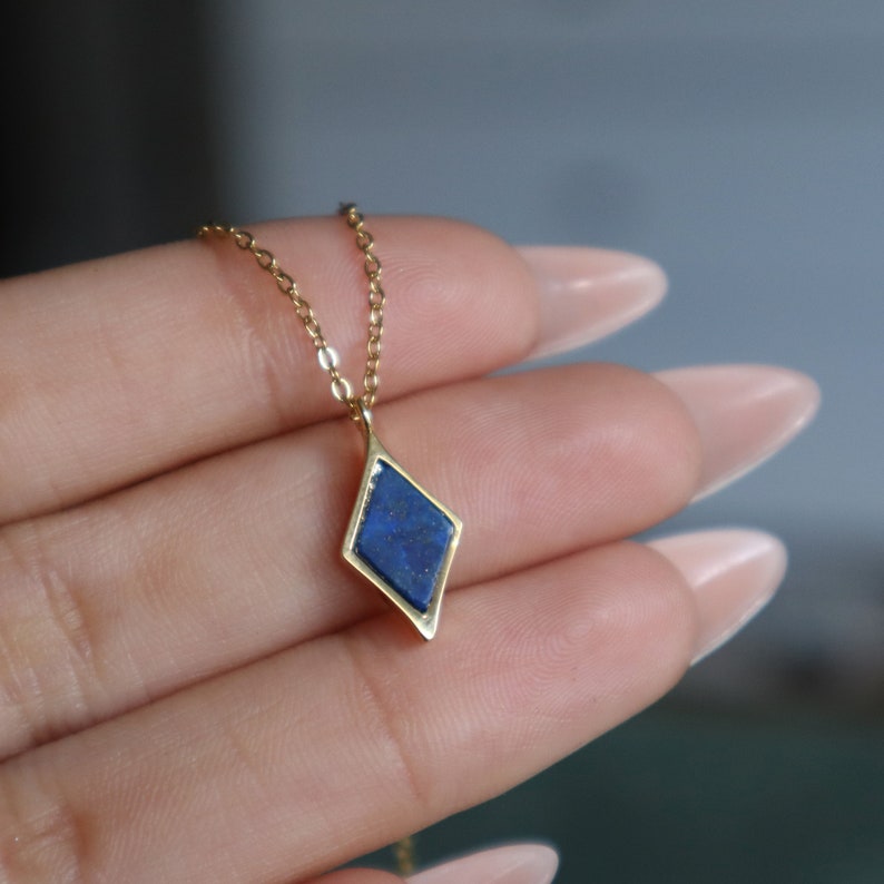 Lapis Lazuli Pendant Necklace, Diamond Shape Necklace, Natural Stone Jewelry, Gift for Her, Crystal Necklace, Lapis Lazuli Accessories image 2