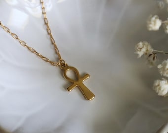 Gold Stainless Steel Ankh Necklace – Egyptian Spiritual Layering Jewelry