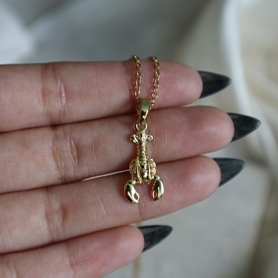 Gold Lobster Charm Necklace: Ocean Animal Jewelry
