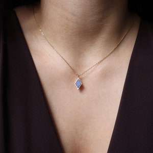 Lapis Lazuli Pendant Necklace, Diamond Shape Necklace, Natural Stone Jewelry, Gift for Her, Crystal Necklace, Lapis Lazuli Accessories image 4