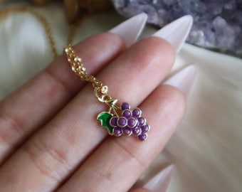 Grape Charm Necklace – 18K Gold Enamel Fruit Jewelry