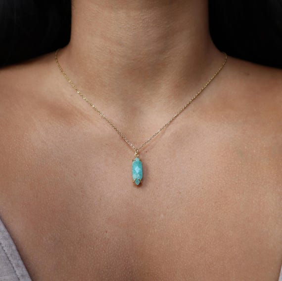 Amazonite Pendant Necklace - Tear Drop Crystal Necklace - Natural Gemstone Jewelry - Gift for Her - Crystal Necklace - Amazonite Accessories
