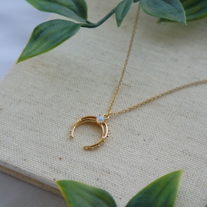 Gold Opal Necklace Crescent Moon Necklace Half Moon Charm Necklace Opal Jewelry Celestial Jewelry Gold Plated Charm Necklace Gift for Her