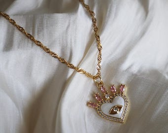 Hart boze oogketting - 18 kt gouden sieraden, vrouwelijke alledaagse sieraden, statementketting, sprankelende emaille ketting, cadeau voor haar, maximalist