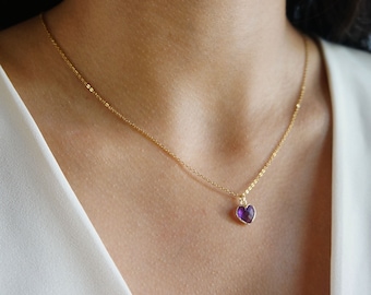 Amethyst Heart Necklace: 14k Gold Healing Crystal Jewelry
