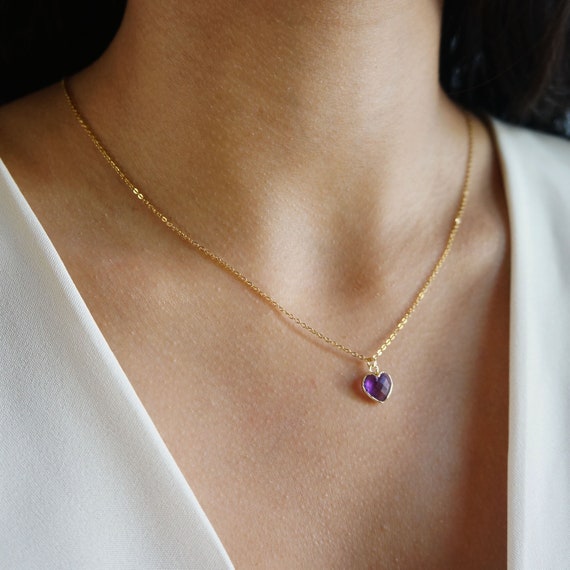 Amethyst Heart Necklace Healing Crystal Jewelry Gemstone Necklace