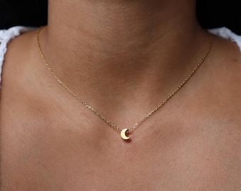 Tiny Crescent Moon Necklace: Gold/Silver Plated Celestial Jewelry