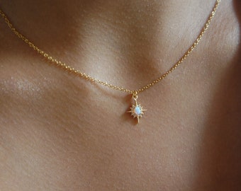 Tiny Opal Necklace Dainty Jewelry Minimalist Elegant Necklace Gold Charm Necklace Necklace Gift for Her Bestfriend Gift Celestial Jewelry