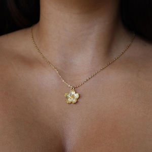 Hibiscus Necklace, Flower Charm Necklace, Layering Jewelry, Bridesmaid Gift, Trendy Floral Accessories, Dainty Gold Necklace for Her