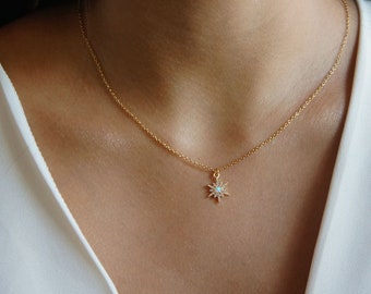 Dainty Opal Sun Necklace Gold Charm Necklace Sun Necklace Elegant Minimalist Jewelry Cubic Zirconia Necklace Gift for Her Bestfriend Gift