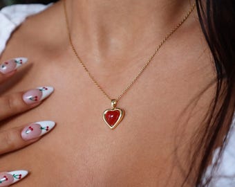 Carnelian Heart Necklace, Gemstone Jewelry, Carnelian Accessories, Heart Jewelry for Her, Christmas Gift, Spiritual Necklace, Gift for Her
