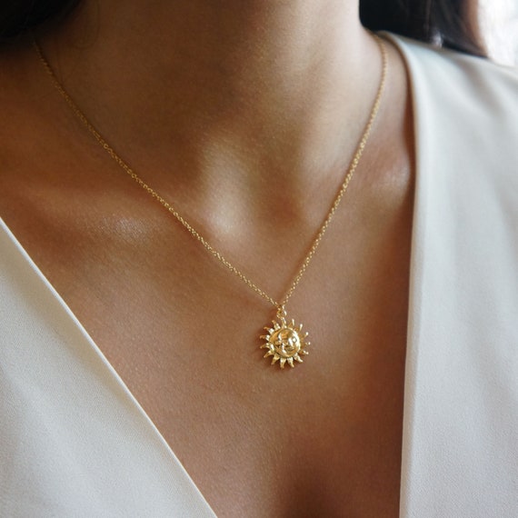 Gold Sun and Moon Necklace Charm Necklace Celestial Jewelry Moon Necklace Sun Necklace Crescent Moon Charm Gift for Her Minimalist Necklace Etsy