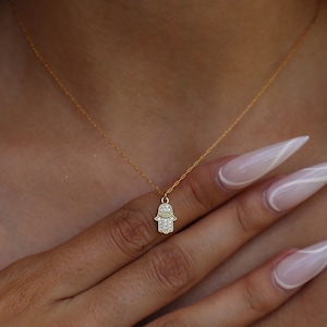 Ultra Tiny Hamsa Necklace, Opal Necklace, Dainty Necklace for Her, Hamsa Jewelry, Protection Necklace, Sparkly Necklace, Mini Jewelry